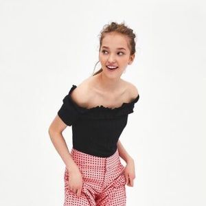 Zara Boat Neck Ribbed Crop Top